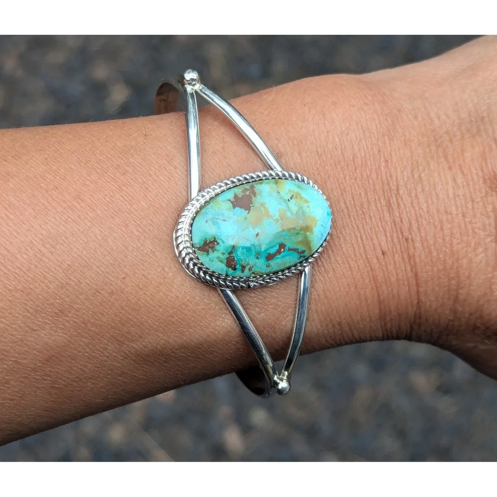 Navajo Cuff Bracelet Carico Lake Turquoise Sterling Silver Signed Size‎ 6.75 **